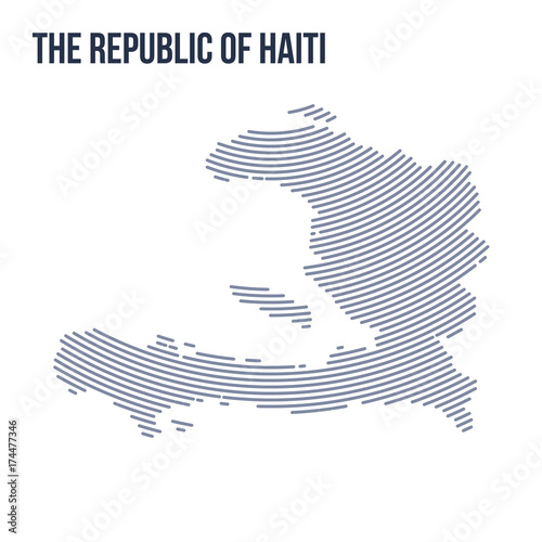 Vector abstract hatched map of The Republic of Haiti with curve lines isolated on a white background.