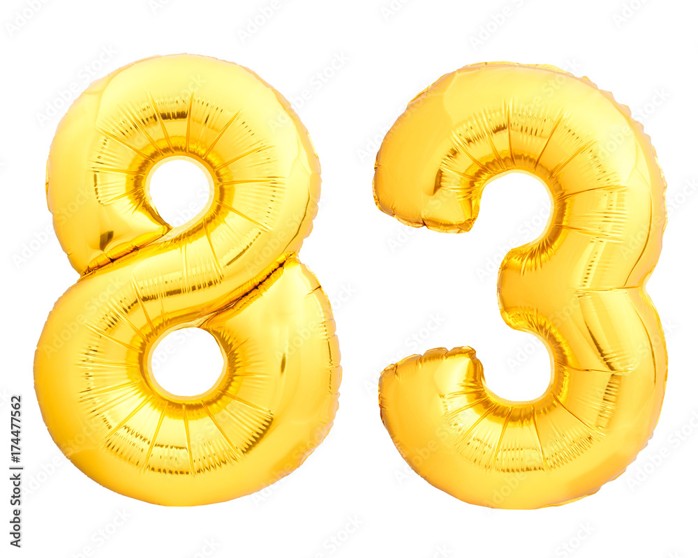 Golden number 83 eighty three made of inflatable balloon Golden number 83 eighty three made of inflatable balloon