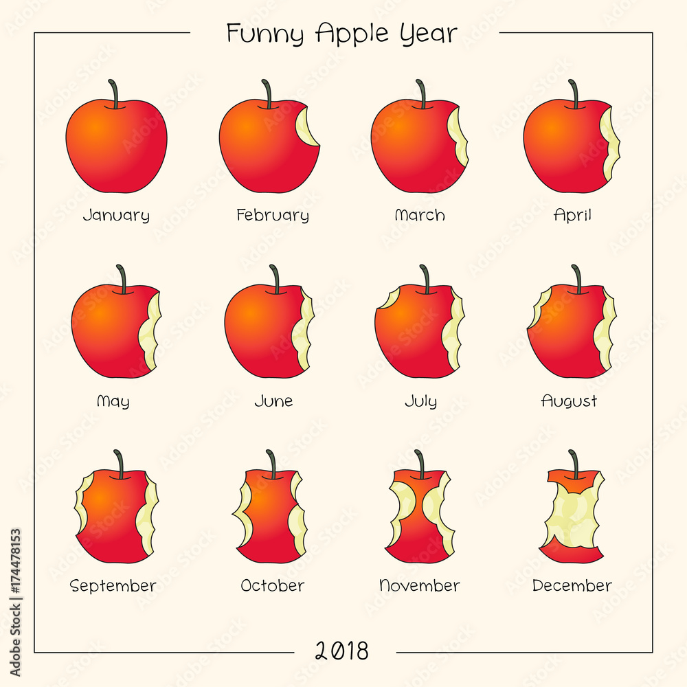 Funny apple year. Apples as icons months. Months logo Stock Vector | Adobe  Stock