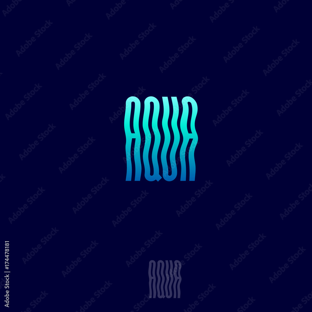 Aqua spa logo. Aqua beauty emblem. Wavy letters on a dark background Aqua spa logo. Aqua beauty emblem. Wavy letters on a dark background