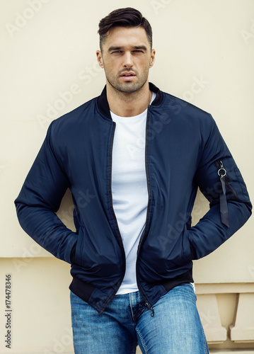 Handsome male model wear jacket photo