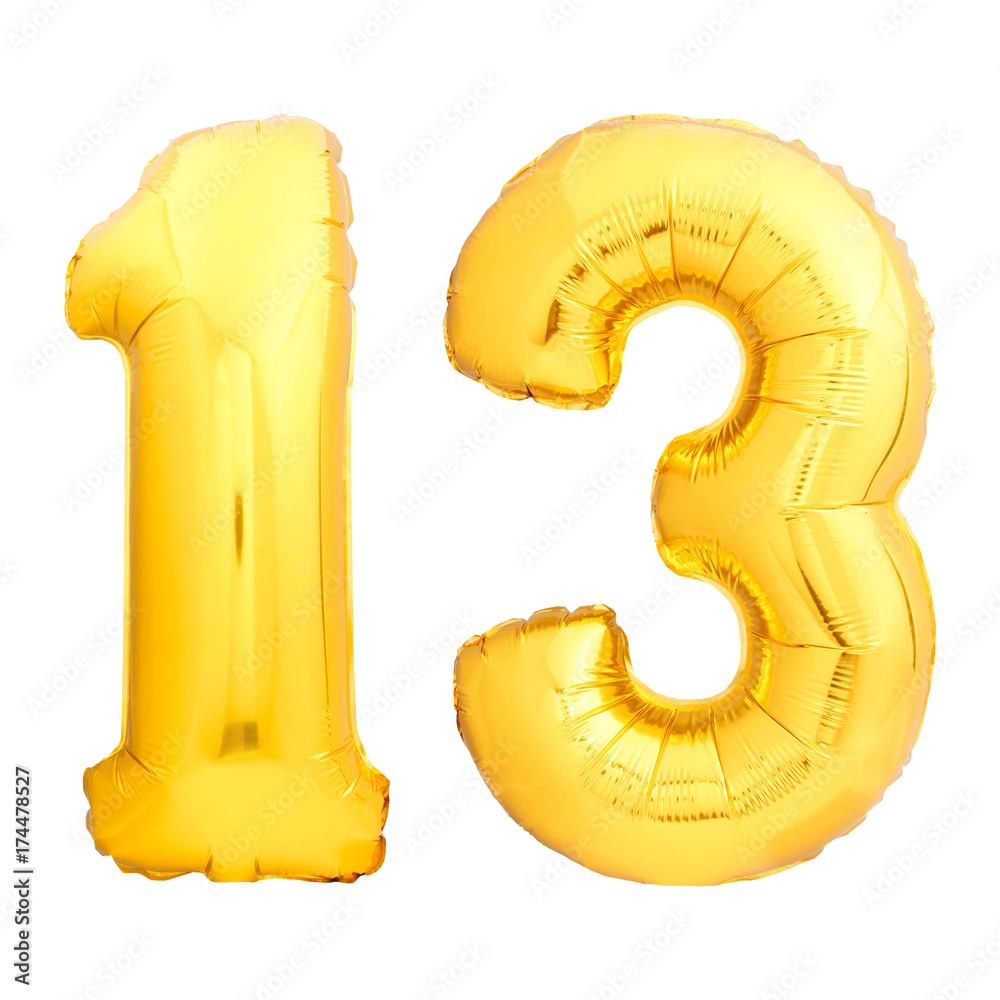 Golden number 13 made of inflatable balloon