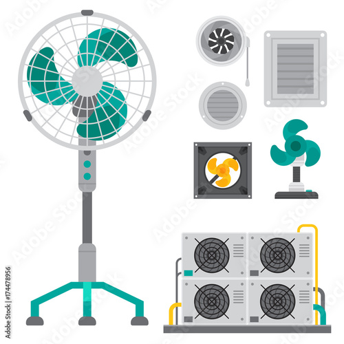 Air conditioner airlock systems equipment ventilator conditioning climate fan technology temperature cool vector illustration
