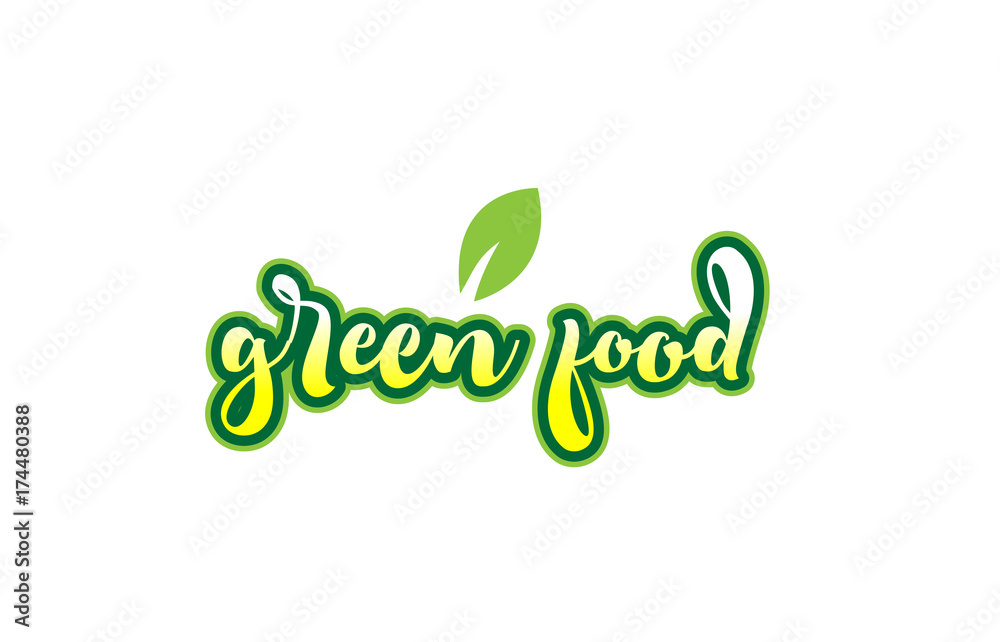 green food word font text typographic logo design with green leaf green food word font text typographic logo design with green leaf
