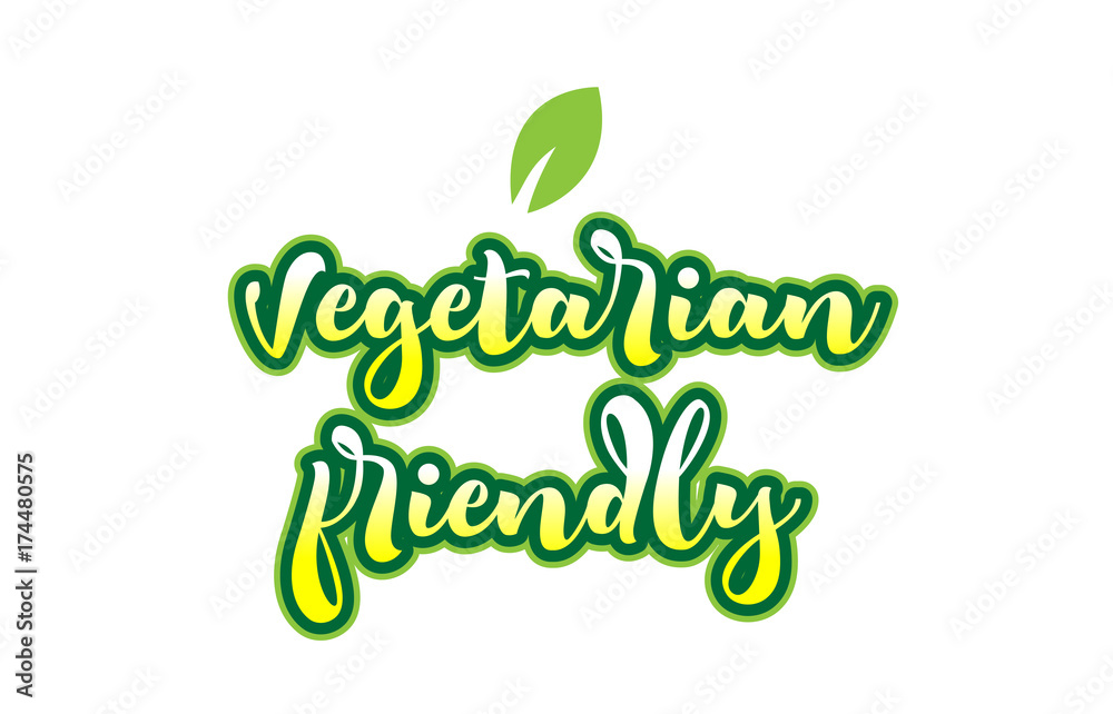 Fototapeta premium vegetarian friendly word font text typographic logo design with green leaf
