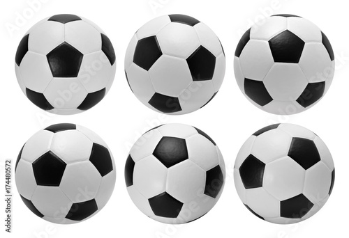 Football. Six soccer balls isolated on white background.