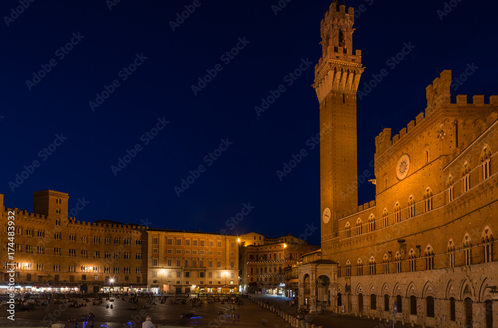Piazza del Campo at night, Siena, Italy