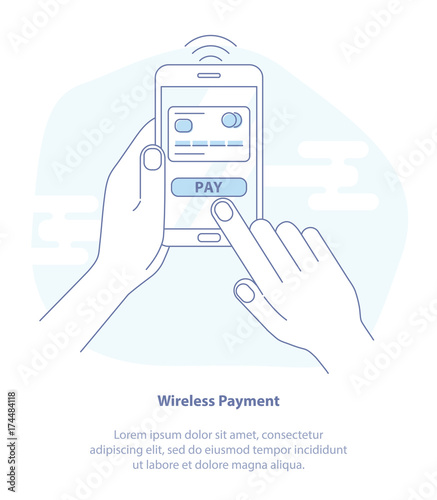 Mobile Payment, in App Purchase, Marketing. Payment page and credit card on mobile phone screen. Modern flat isolated vector design illustration.