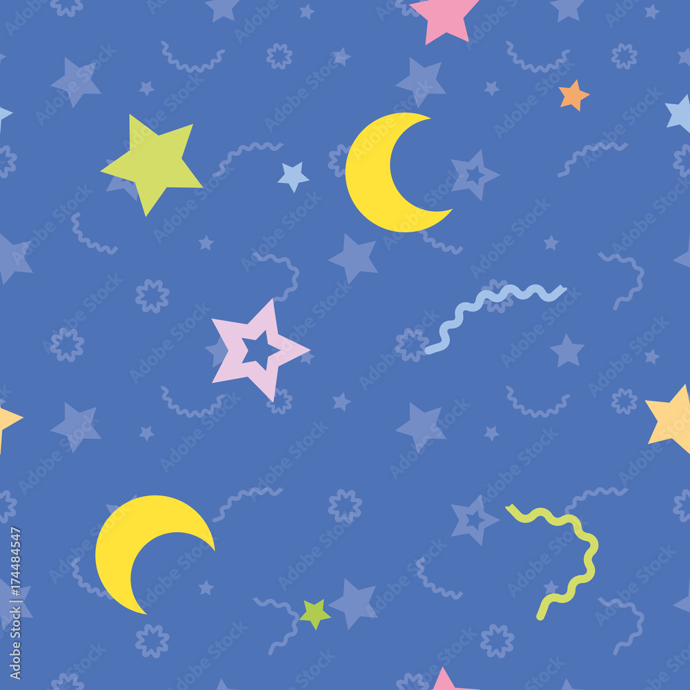 vector seamless pattern of stars and the moon