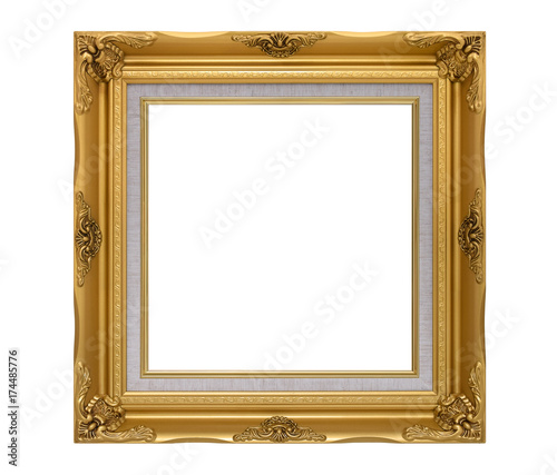 Blank antique golden frame isolated on white background. Golden picture frame.
