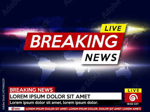 Background screen saver on breaking news. Breaking news live on world map background. Vector illustration.