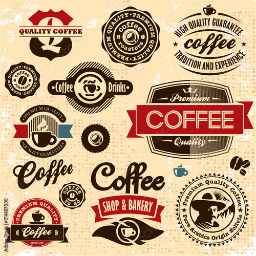 Coffee labels and badges. Retro style coffee vintage collection.