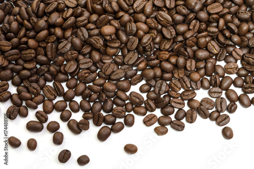 Fototapeta Naklejka Na Ścianę i Meble -  Coffee beans for background isolated on white. Close up image and high resolution.