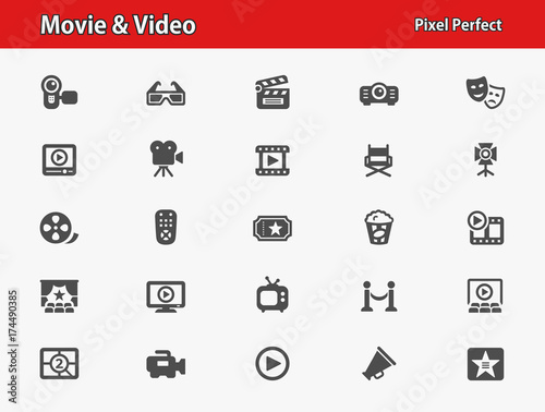 Movie and Video Icons. Professional, pixel perfect icons optimized for both large and small resolutions. EPS 8 format.
