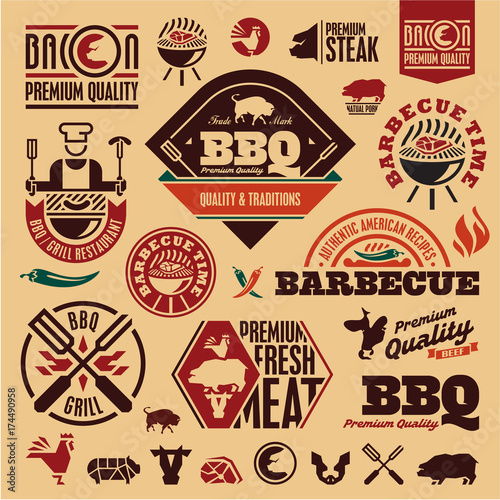 BBQ grill vector labels collection