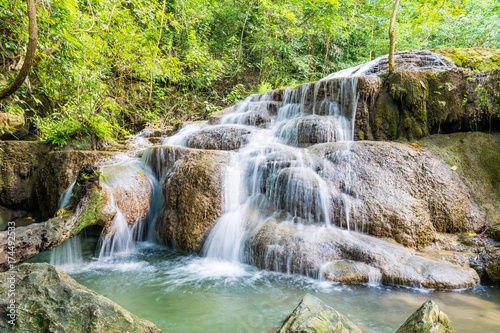 Beautiful tropical waterfall in forest, Erawan waterfall