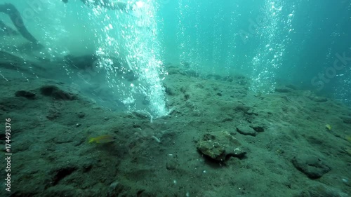Scuba diving among hot bubbles from underwater volcano, Pulau Weh, Aceh, Indonesia 