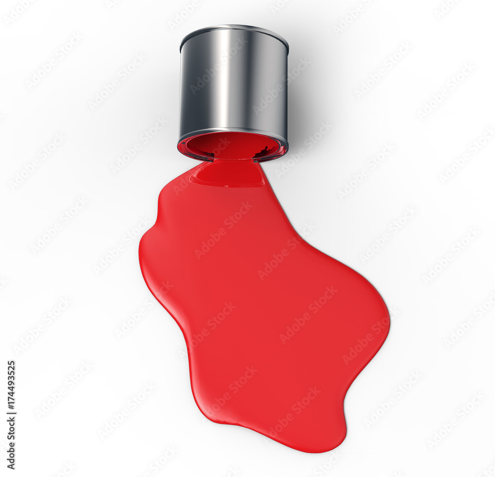 Fototapeta premium bucket spilling red paint on the ground