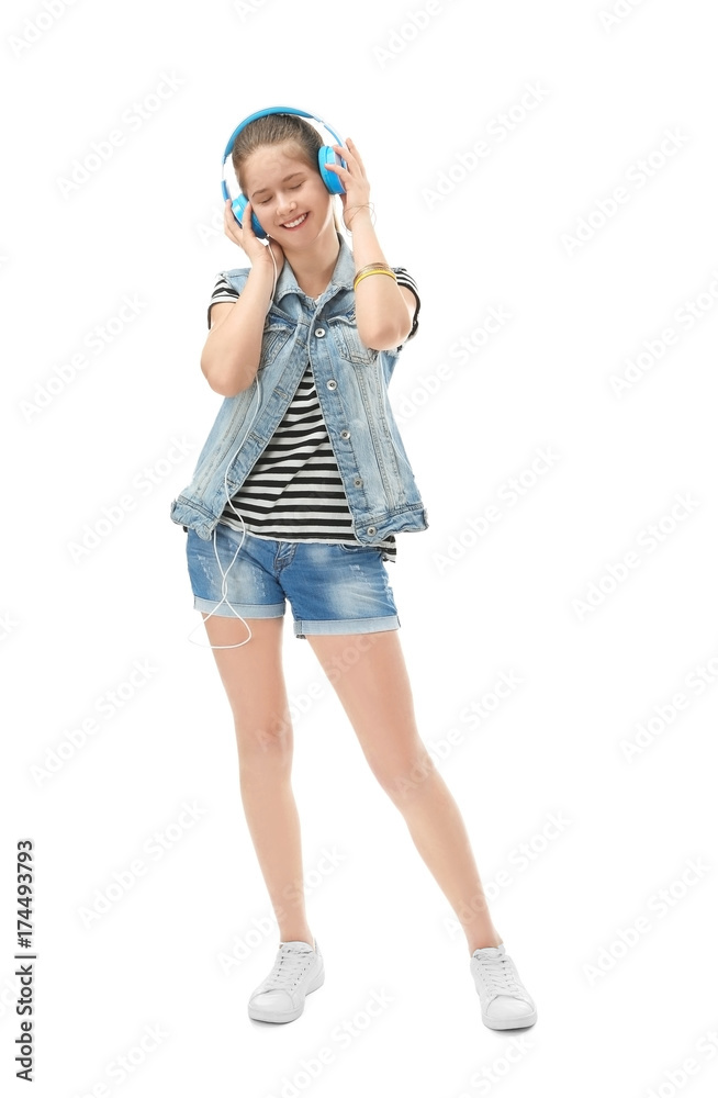 Pretty teenager girl posing on white background Pretty teenager girl posing on white background