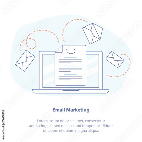 Flat line icon concept of Web page, E-mail marketing and News Letter Advertising. Communication concept, sharing spam, information, business promotion, sending email in layout style