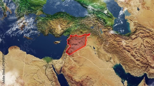 Cartina Siria e confini, cartina fisica Medio Oriente, penisola arabica, cartina con rilievi e montagne e mar Mediterraneo, photo