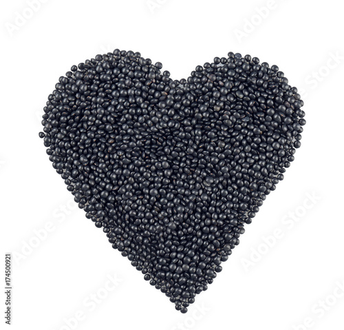 Heart made from lentils, isolated on white