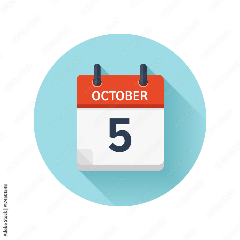 October 5. Vector flat daily calendar icon. Date and time, day, month 2018. Holiday. Season. October 5. Vector flat daily calendar icon. Date and time, day, month 2018. Holiday. Season.
