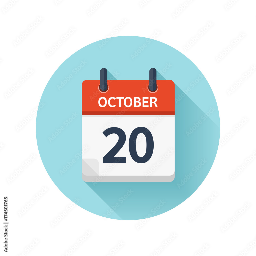 October 20. Vector flat daily calendar icon. Date and time, day, month 2018. Holiday. Season. October 20. Vector flat daily calendar icon. Date and time, day, month 2018. Holiday. Season.