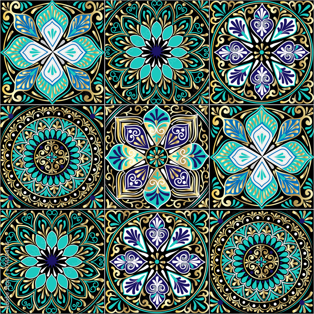 Colorful floral seamless pattern from squares