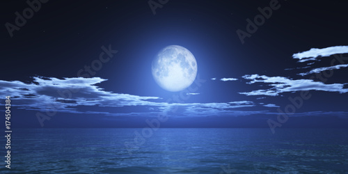 ocean full moon clouds photo
