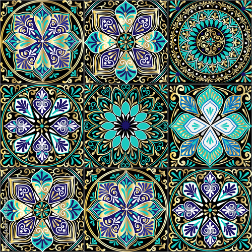 Colorful floral seamless pattern from squares
