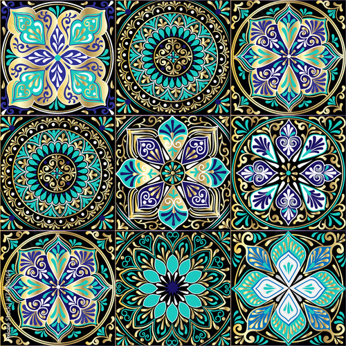 Colorful floral seamless pattern from squares
