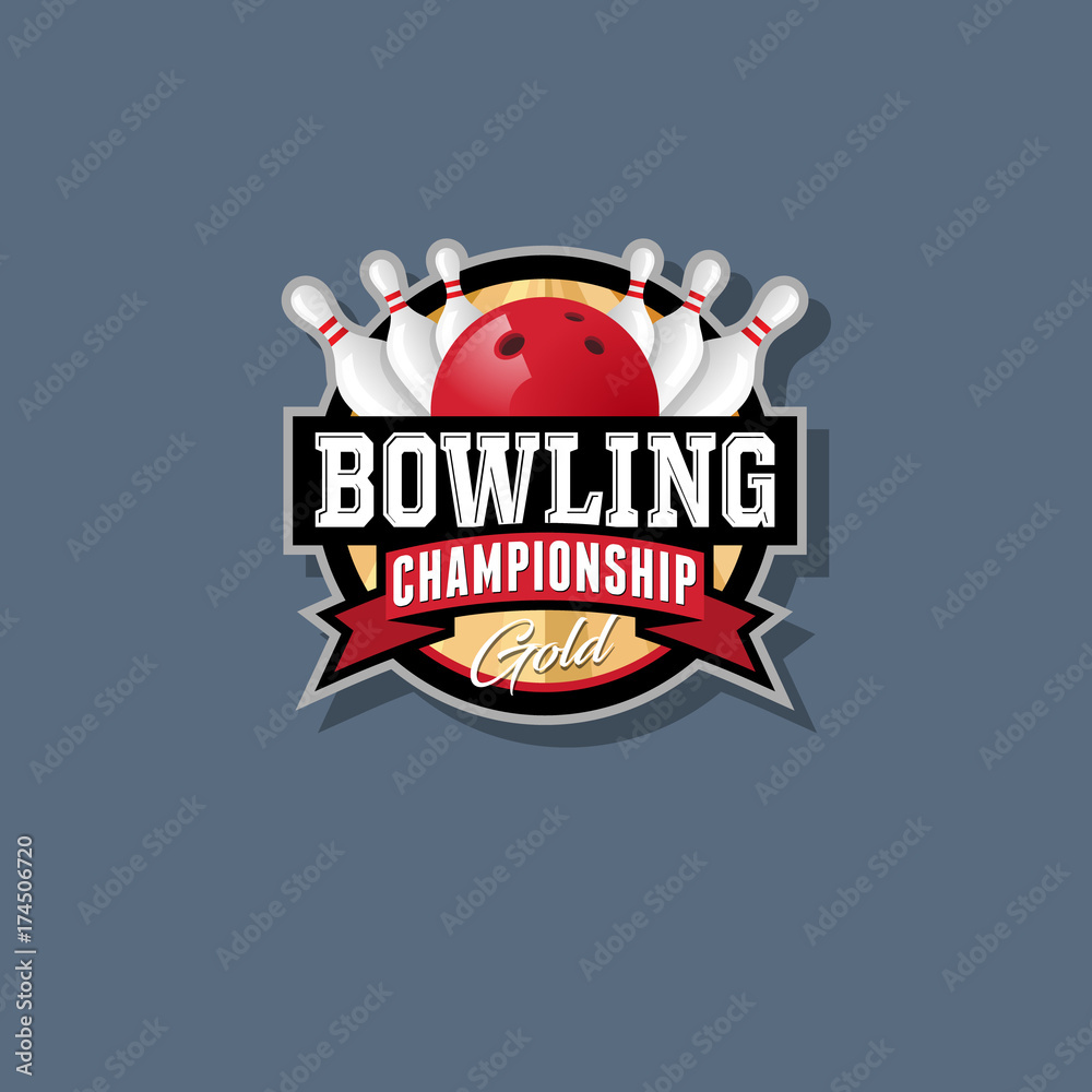 Bowling championship emblem. Bowling logo. Skittles and ball in a ...