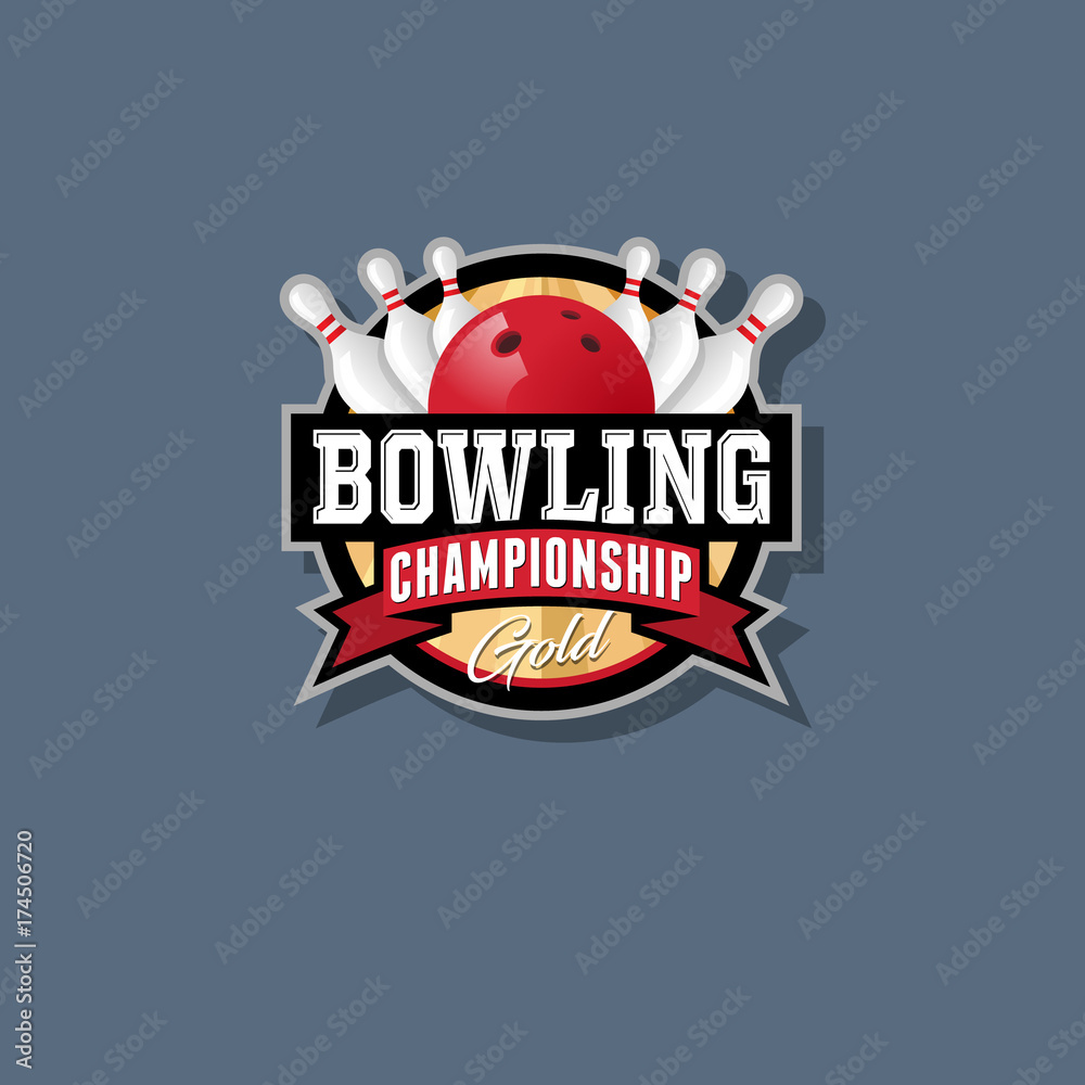 Bowling championship emblem. Bowling logo. Skittles and ball in a