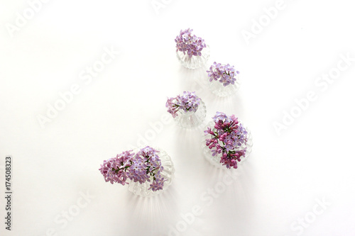 lilac  vase for decoration  flat lay  top view