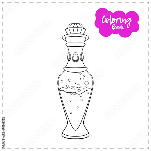 Vector outline illustration of a magic potion for Halloween on a white background.