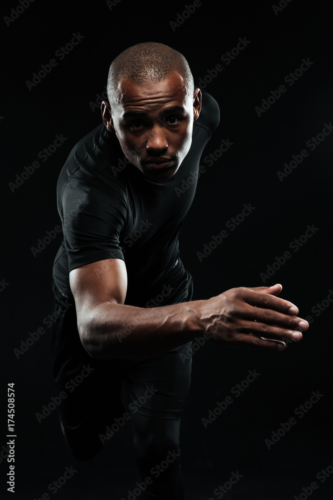 Close-up portrait of afro american healthy running man