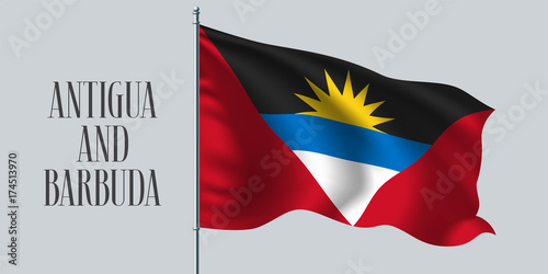 Antigua and Barbuda waving flag on flagpole vector illustration