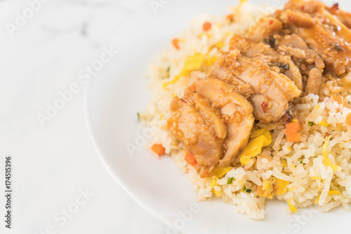fried rice with grilled chicken and teriyaki sauce