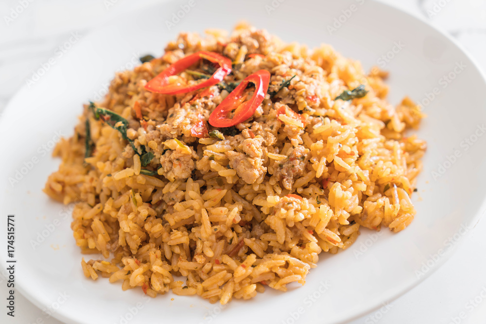 spicy fried rice with pork and basil spicy fried rice with pork and basil