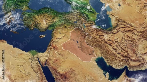 Cartina dell’Iraq e confini, cartina fisica Medio Oriente, penisola arabica, cartina con rilievi e montagne photo