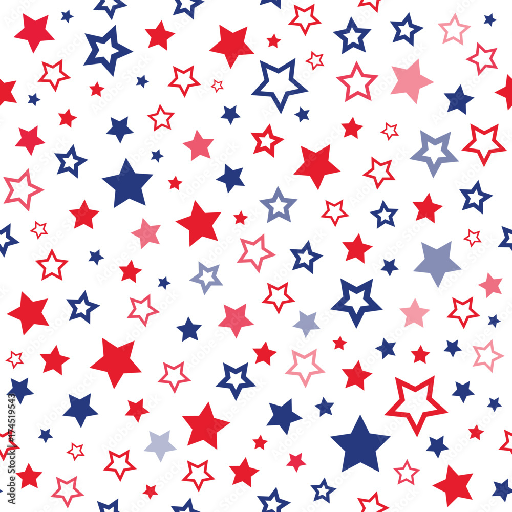 Red and blue stars seamless vector pattern