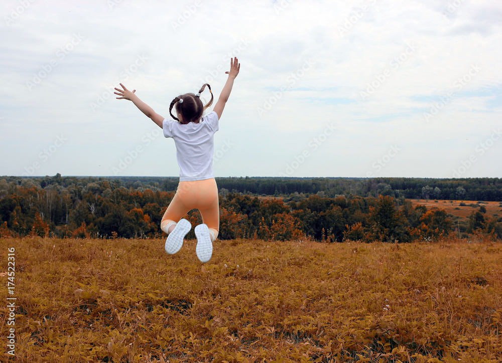 Joy meeting with nature, jump girl happiness sports and rest future and  success people healthy way of life feeling and emotions Stock Photo | Adobe  Stock