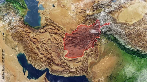 Cartina dell’Afghanistan e confini, cartina fisica Medio Oriente, penisola arabica, cartina con rilievi e montagne photo