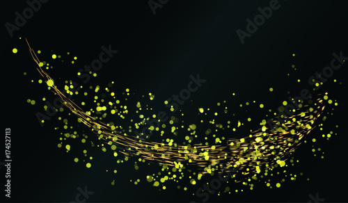 Golden sparks flying on a black background.. Vector illustration