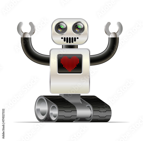 character cheerful robot on the tracks