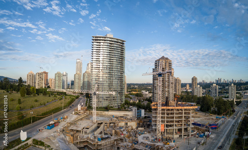Aerial view of a residential highrise construction site near Brentwood, Burnaby, Vancouver City, BC, Canada.   © edb3_16