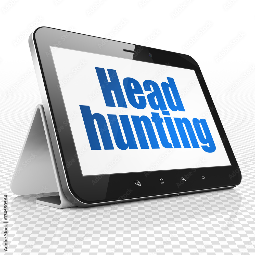 Finance concept: Tablet Computer with Head Hunting on display Finance concept: Tablet Computer with Head Hunting on display