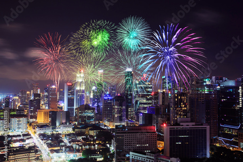 firework over Singapore cityscape