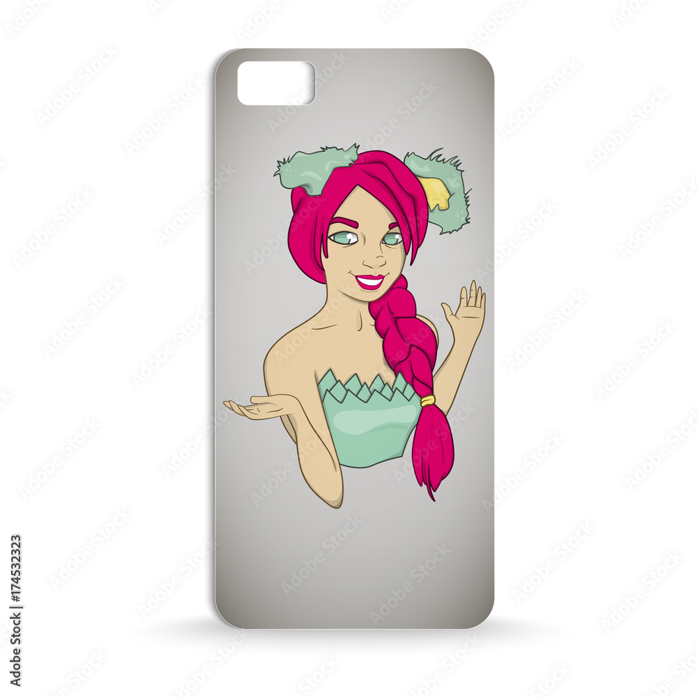 mobile phone case design with Cartoon of smiling cute girl with funny green ears, pink hair with braid mobile phone case design with Cartoon of smiling cute girl with funny green ears, pink hair with braid